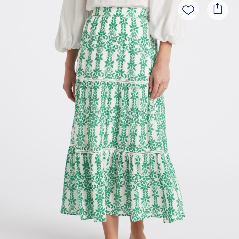 Skies Are Blue Green Floral Tiered Maxi Skirt
